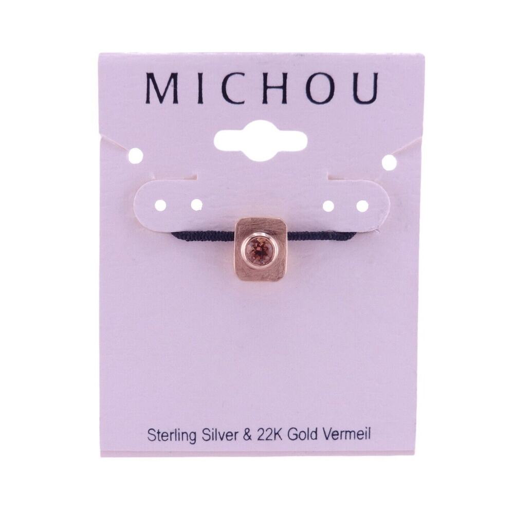 MICHOU Citrine Rectangular Gold Vermeil with Silver Pendant 3/8" NEW